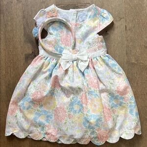 EUC 4T Tahari  Floral Dress with Headband - Pastel Blue, Pink, Yellow